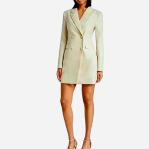 New York & Company Cream Double-Breasted Faux Leather Blazer Dress